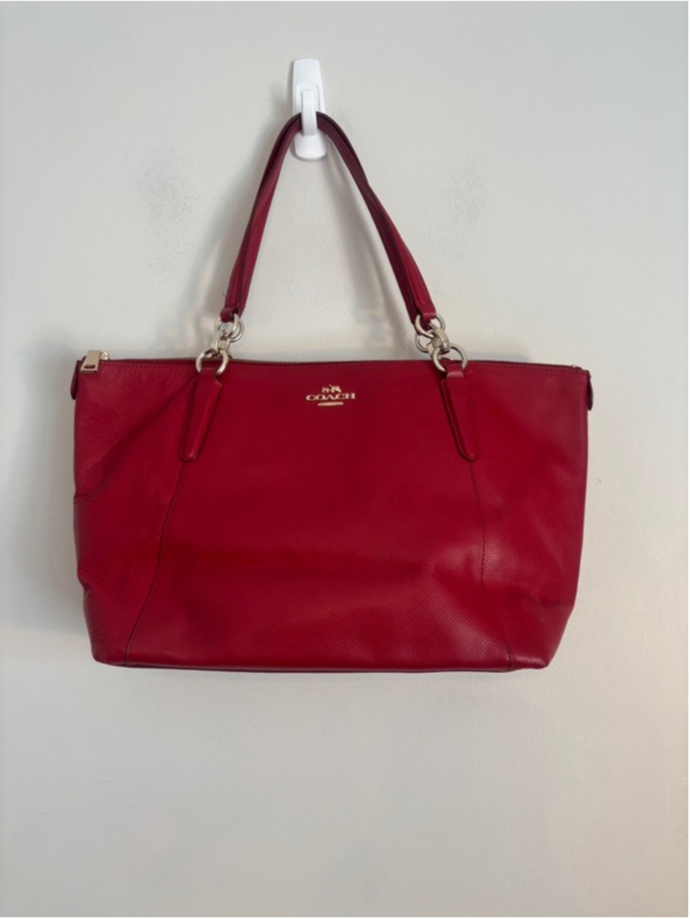 Coach Red Leather Double Strap Hand Bag Tote Bag Classic Career Luxury - Picture 2 of 11